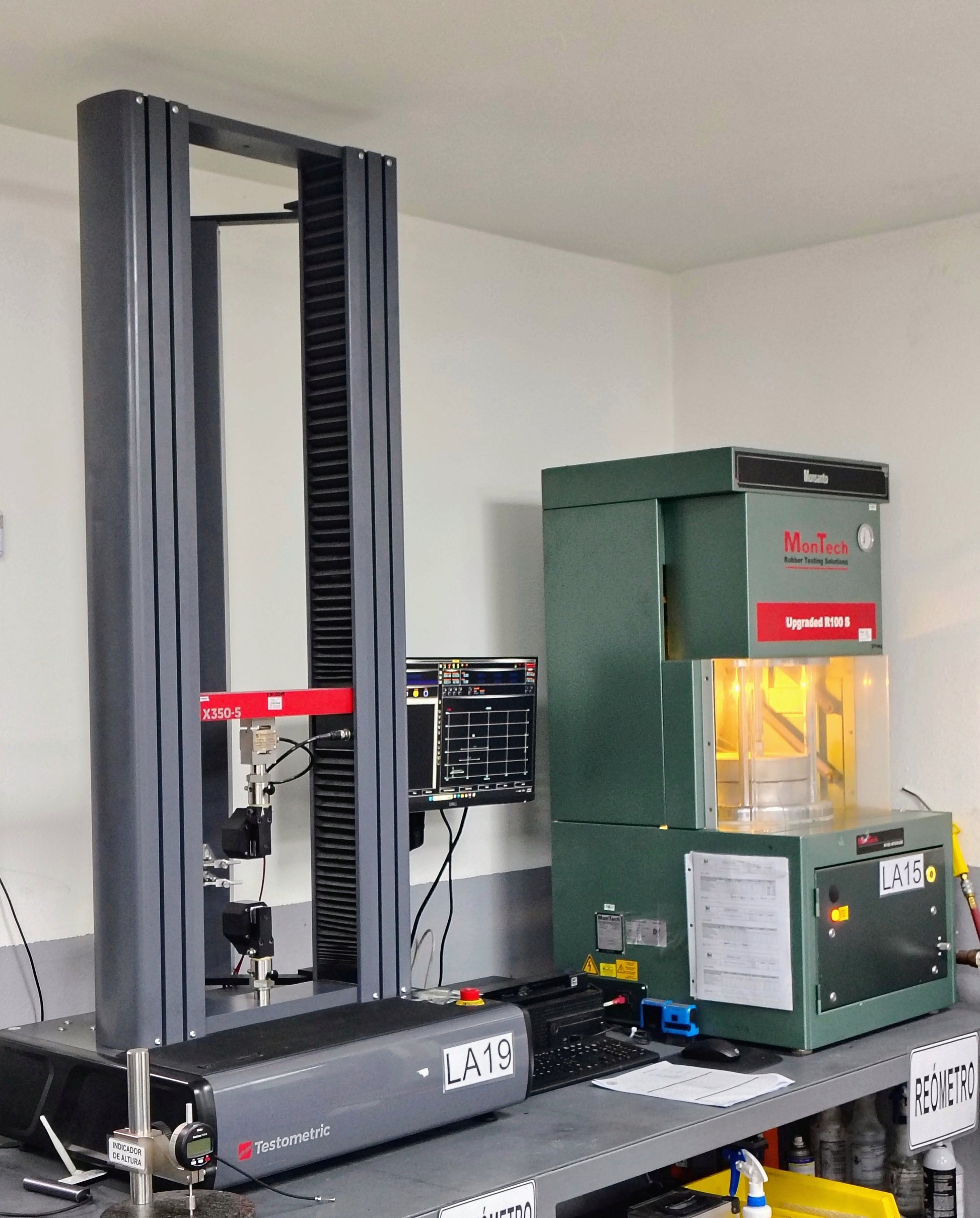 Testing  Compression-Deflection (ASTM D575) machine in a laboratory setting
