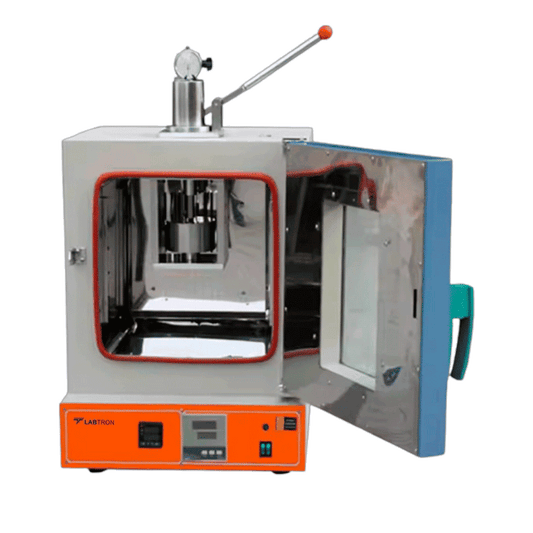Laboratory plasticity testing with open door on a white background