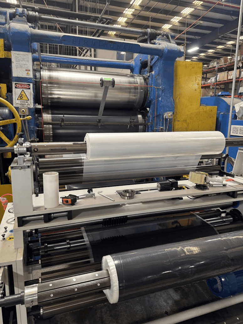 A calendering machine in a factory environment