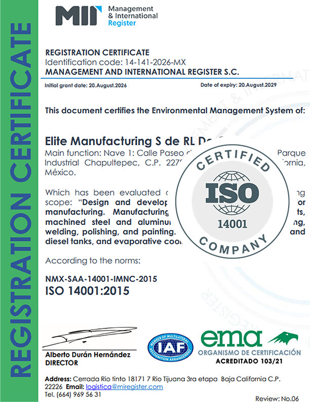 ISO 14001 certification for Rubber Mexico - ELite Manufacturing